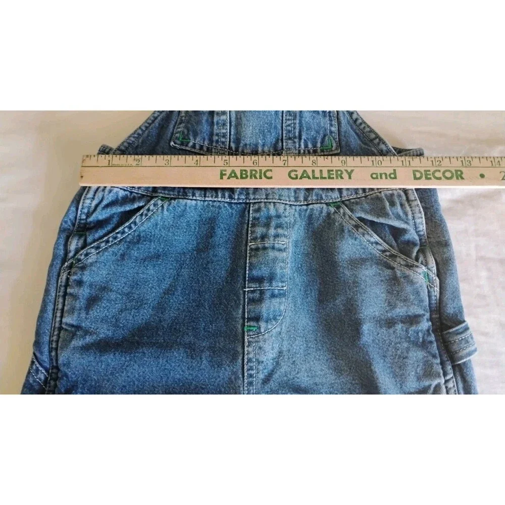 Vtg BABY GAP Denim Overalls Green Fleece Lined Zip Pocket Utility 18-24 Mo RARE